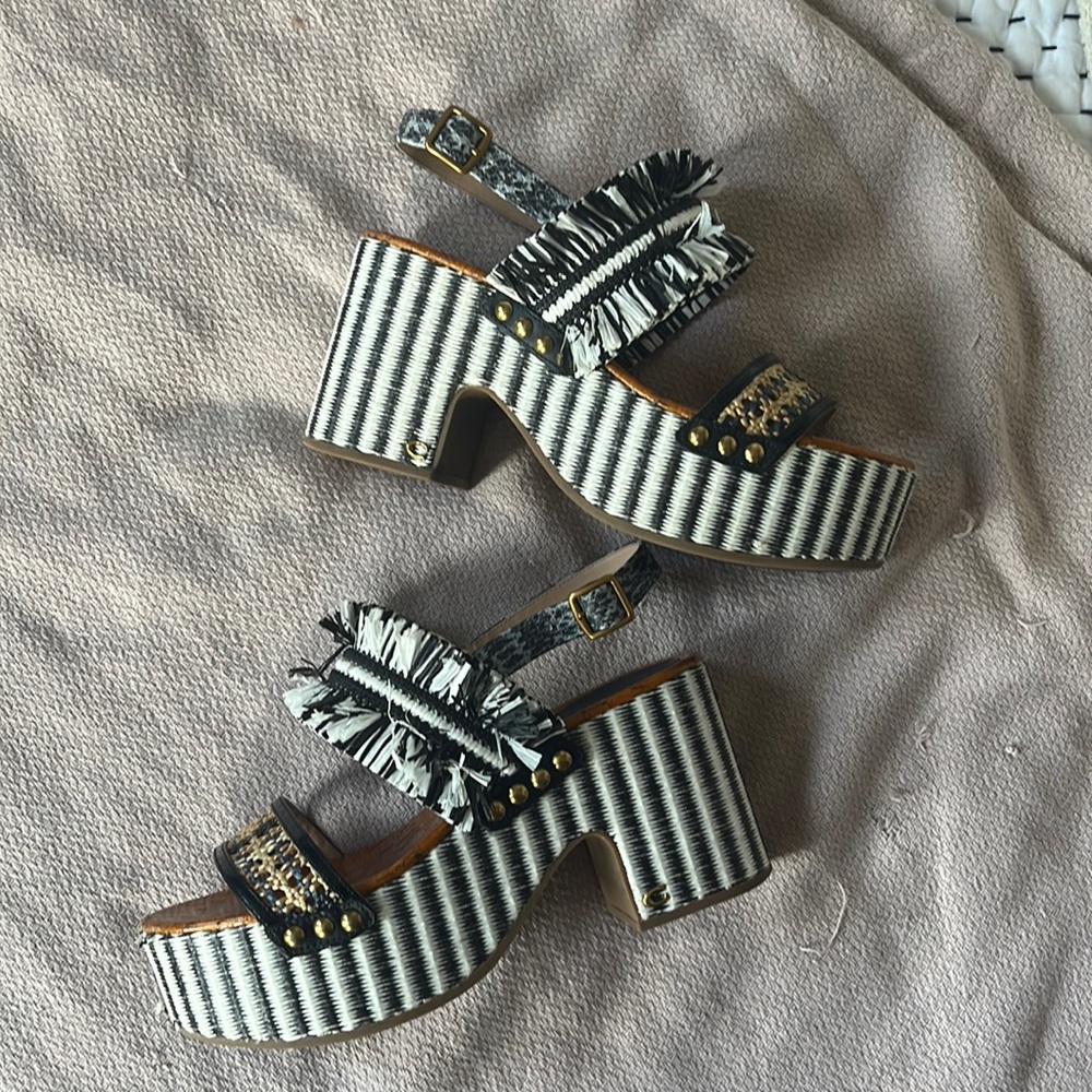 Coach raffia platforms